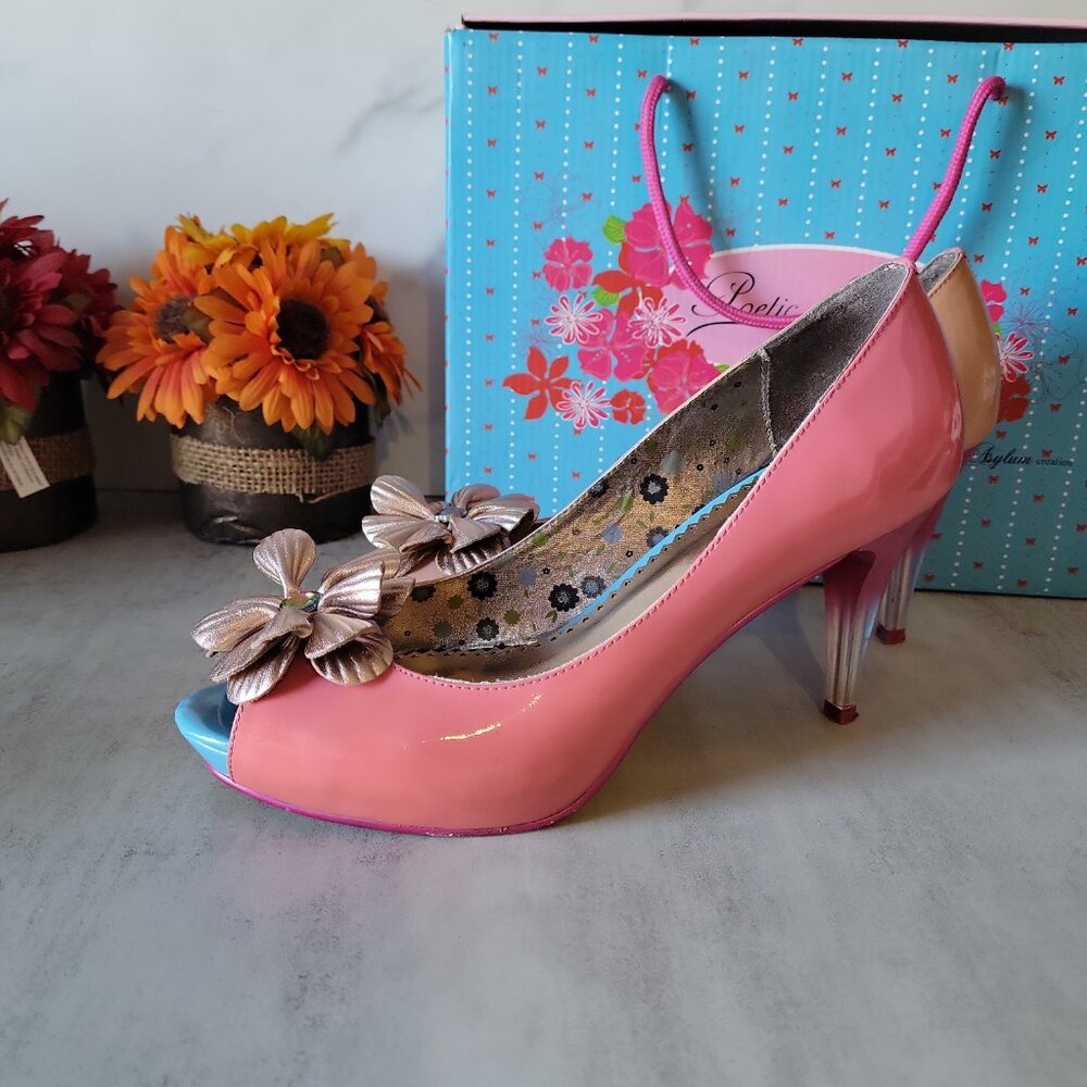 Poetic Licence Women's Summer Bloom Heels Shoes Peach Fuchsia Multi-Color 8.5us - Picture 5 of 16